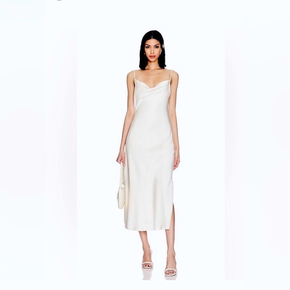 All Saints Hadley Cowl Neck Sleeveless Midi Satin Slip Dress Ivory Size 4 - Picture 1 of 8